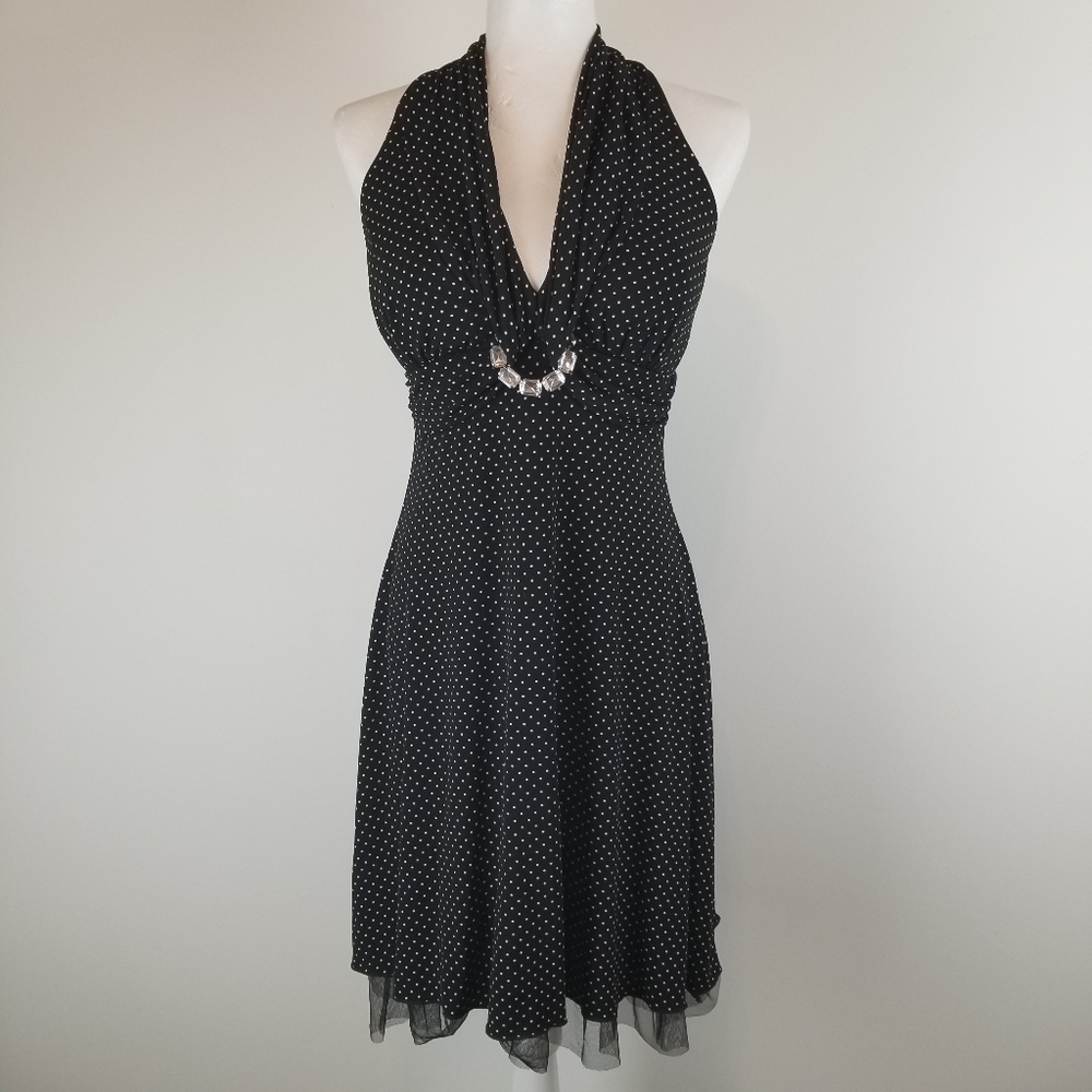 My Michelle- Black/White Polka Dot Halter Dress